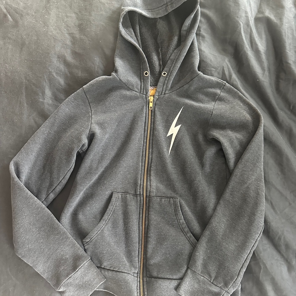 Aviator Nation Gray Zip-Up Hoodie Sweatshirt with Lightning Bolt